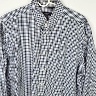 Daniel Cremieux Men's Large White & Blue Tattersall Long Sleeve Button Up Shirt - Thumbnail 2