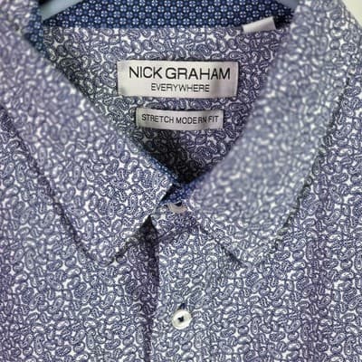 Nick Graham Men's XXL Blue Paisley Stretch Modern Fit Long Sleeve Shirt - Thumbnail 3