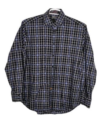 Thomas Dean Large Navy Blue & Gray Plaid Long Sleeve Button Up Shirt - Image 1