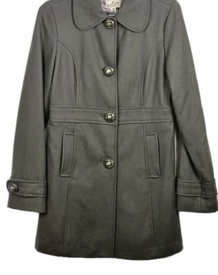 Tulle Women's Medium Olive Green Wool Blend Pea Coat - Thumbnail 2