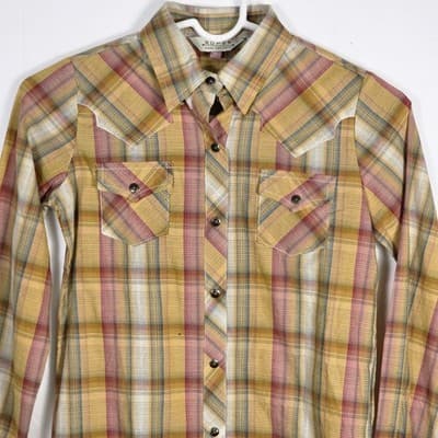 Roper Wom (7-9) Yellow Red Plaid Snap Long Sleeve Button Up Shirt - Thumbnail 2