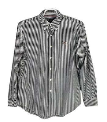 American Living Men's Large Black & White Striped Long Sleeve Button Up Shirt - Image 1