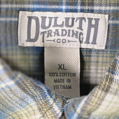 Duluth Men's XL Green/Blue Plaid Heavy Long Sleeve Button Up Shirt - Thumbnail 2