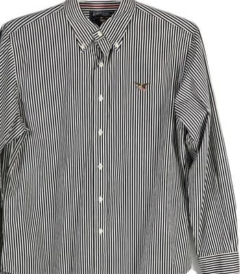 American Living Men's Large Black & White Striped Long Sleeve Button Up Shirt - Thumbnail 4