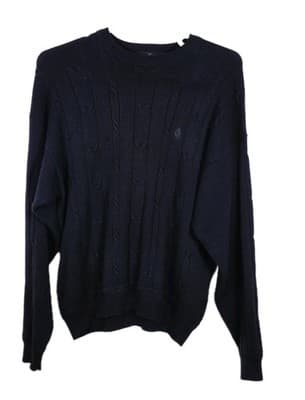Vintage 90s Nautica Mens Large Navy Blue Cable Knit Crewneck Sweater - Image 1