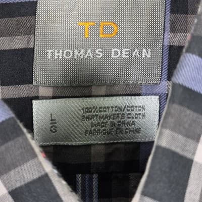 Thomas Dean Large Navy Blue & Gray Plaid Long Sleeve Button Up Shirt - Thumbnail 3