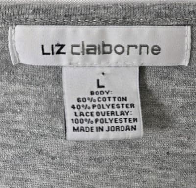 Liz Claiborne Woman’s Size Large Heather Gray Lace Lined Short Sleeve Shirt - Thumbnail 3