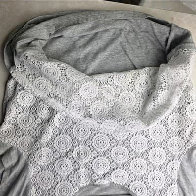 Liz Claiborne Woman’s Size Large Heather Gray Lace Lined Short Sleeve Shirt - Thumbnail 5