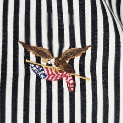 American Living Men's Large Black & White Striped Long Sleeve Button Up Shirt - Thumbnail 5