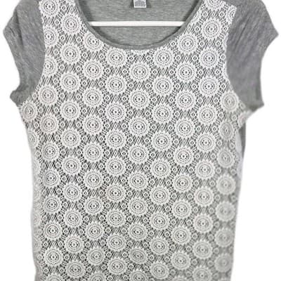 Liz Claiborne Woman’s Size Large Heather Gray Lace Lined Short Sleeve Shirt - Thumbnail 2
