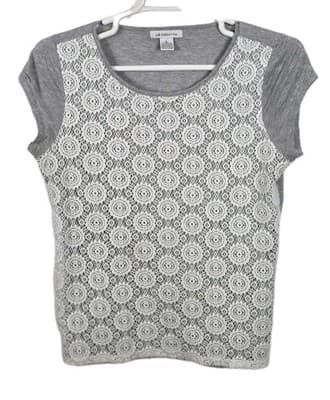 Liz Claiborne Woman’s Size Large Heather Gray Lace Lined Short Sleeve Shirt - Image 1