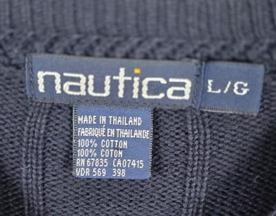 Vintage 90s Nautica Mens Large Navy Blue Cable Knit Crewneck Sweater - Thumbnail 2