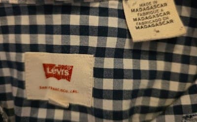 Levi's Men's Medium Black & White Check Long Sleeve Button Down Shirt - Thumbnail 4