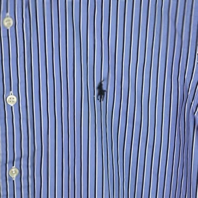 Polo Ralph Lauren Men's 15.5 32/33 Blue Stripe Classic Fit Long Sleeve Shirt - Thumbnail 3