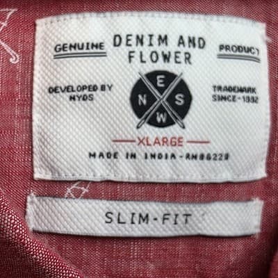 Denim & Flower Men’s Red XL Slim Fit Short Sleeve Umbrella Button Up Shirt - Thumbnail 3