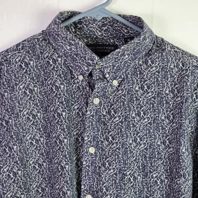 Roundtree & Yorke Men’s XL Blue Dotted Paisley Long Sleeve Button Down - Thumbnail 3