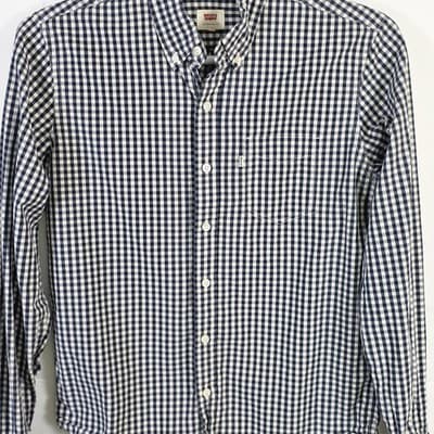 Levi's Men's Medium Black & White Check Long Sleeve Button Down Shirt - Thumbnail 3