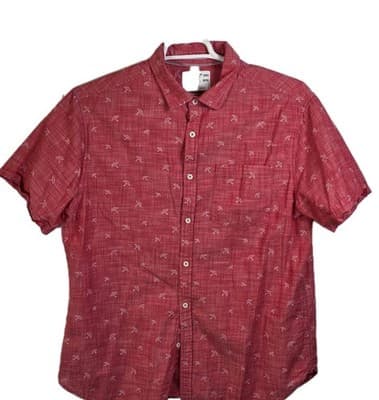 Denim & Flower Men’s Red XL Slim Fit Short Sleeve Umbrella Button Up Shirt - Image 1