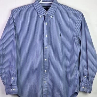 Polo Ralph Lauren Men's 15.5 32/33 Blue Stripe Classic Fit Long Sleeve Shirt - Thumbnail 2