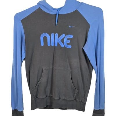 Nike Women's Medium Grey / Blue Long Sleeve Hoodie - Image 1