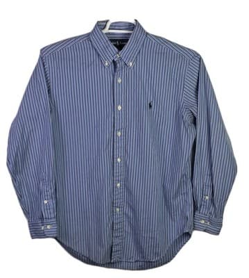 Polo Ralph Lauren Men's 15.5 32/33 Blue Stripe Classic Fit Long Sleeve Shirt - Image 1