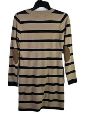 Pink Rose Petite Medium Beige & Navy 3/4 Sleeve Mini Dress - Thumbnail 7