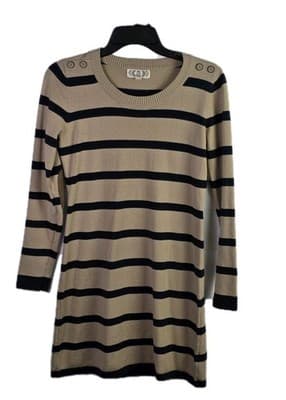 Pink Rose Petite Medium Beige & Navy 3/4 Sleeve Mini Dress - Image 1