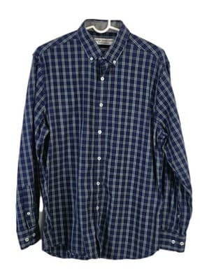 Nick Graham Men's Large Blue with Green White Plaid Button Up Shirt * FLAWED* - Image 1
