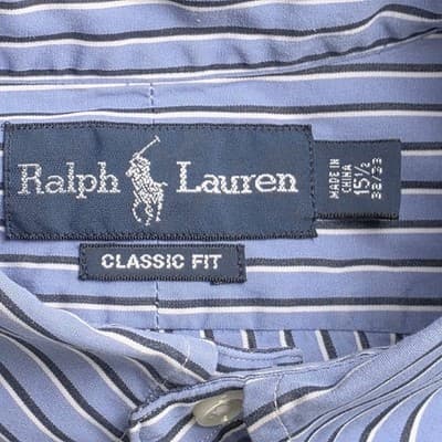 Polo Ralph Lauren Men's 15.5 32/33 Blue Stripe Classic Fit Long Sleeve Shirt - Thumbnail 5