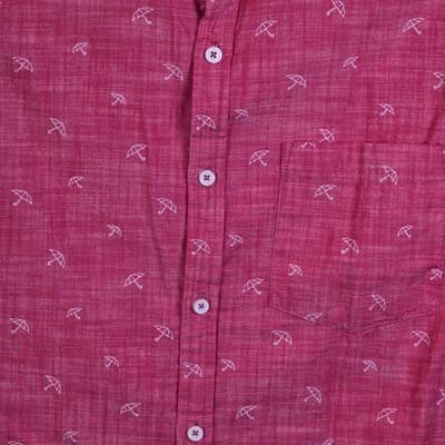 Denim & Flower Men’s Red XL Slim Fit Short Sleeve Umbrella Button Up Shirt - Thumbnail 2