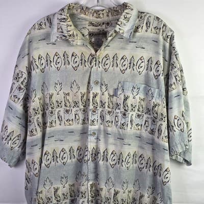 Sportif Men's XL Multicolor Fish Print Short Sleeve Shirt - Thumbnail 2