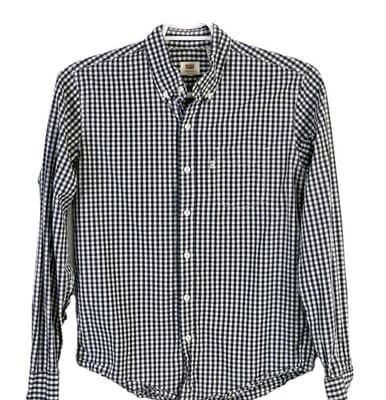 Levi's Men's Medium Black & White Check Long Sleeve Button Down Shirt - Thumbnail 2