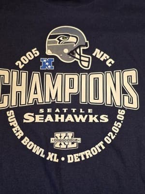 2005 Seattle Seahawks Adult Large Dark Blue NFC Champions Short Sleeve T-Shirt - Thumbnail 2