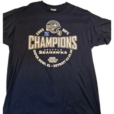 2005 Seattle Seahawks Adult Large Dark Blue NFC Champions Short Sleeve T-Shirt - Image 1