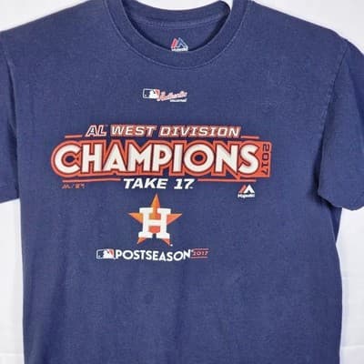 Majestic Houston Astros Medium Blue 2017 Division Champs Short Sleeve T-Shirt - Thumbnail 2