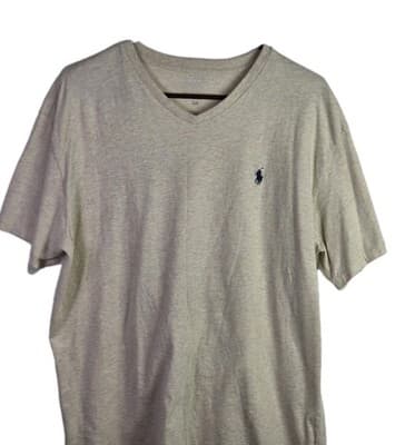 Ralph Lauren Mens Large Cream V-Neck Short Sleeve T-Shirt - Thumbnail 2