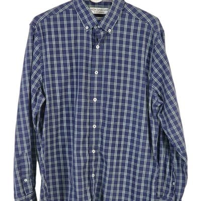 Nick Graham Men's Large Blue with Green White Plaid Button Up Shirt * FLAWED* - Thumbnail 2