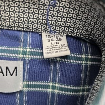 Nick Graham Men's Large Blue with Green White Plaid Button Up Shirt * FLAWED* - Thumbnail 4