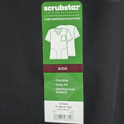 Scrubstar Core Essentials Unisex Small Black V-Neck Scrub Top- WM00T872 - Thumbnail 3