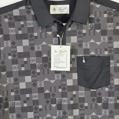 Original Penguin Men's Medium Black / Gray Golf Short Sleeve Shirt - Thumbnail 2
