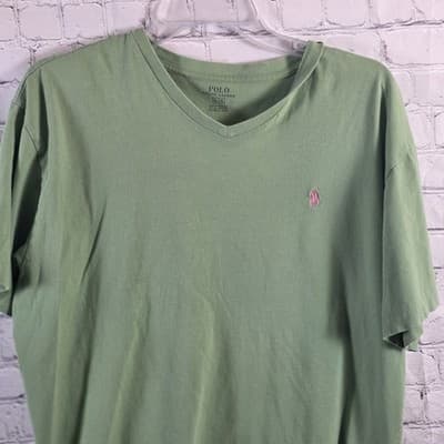 Polo Ralph Lauren Men's Large Green V Neck Short Sleeve Shirt - Thumbnail 2