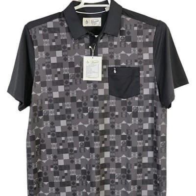 Original Penguin Men's Medium Black / Gray Golf Short Sleeve Shirt - Thumbnail 3