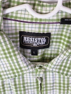 RESISTOL Men's Large Green Multicolored Plaid Short Sleeve Button Down Shirt - Thumbnail 4
