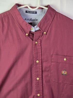 BB Classics Mens XXL Red Embroidered Crest Logo Short Sleeve Button Down Shirt - Thumbnail 2