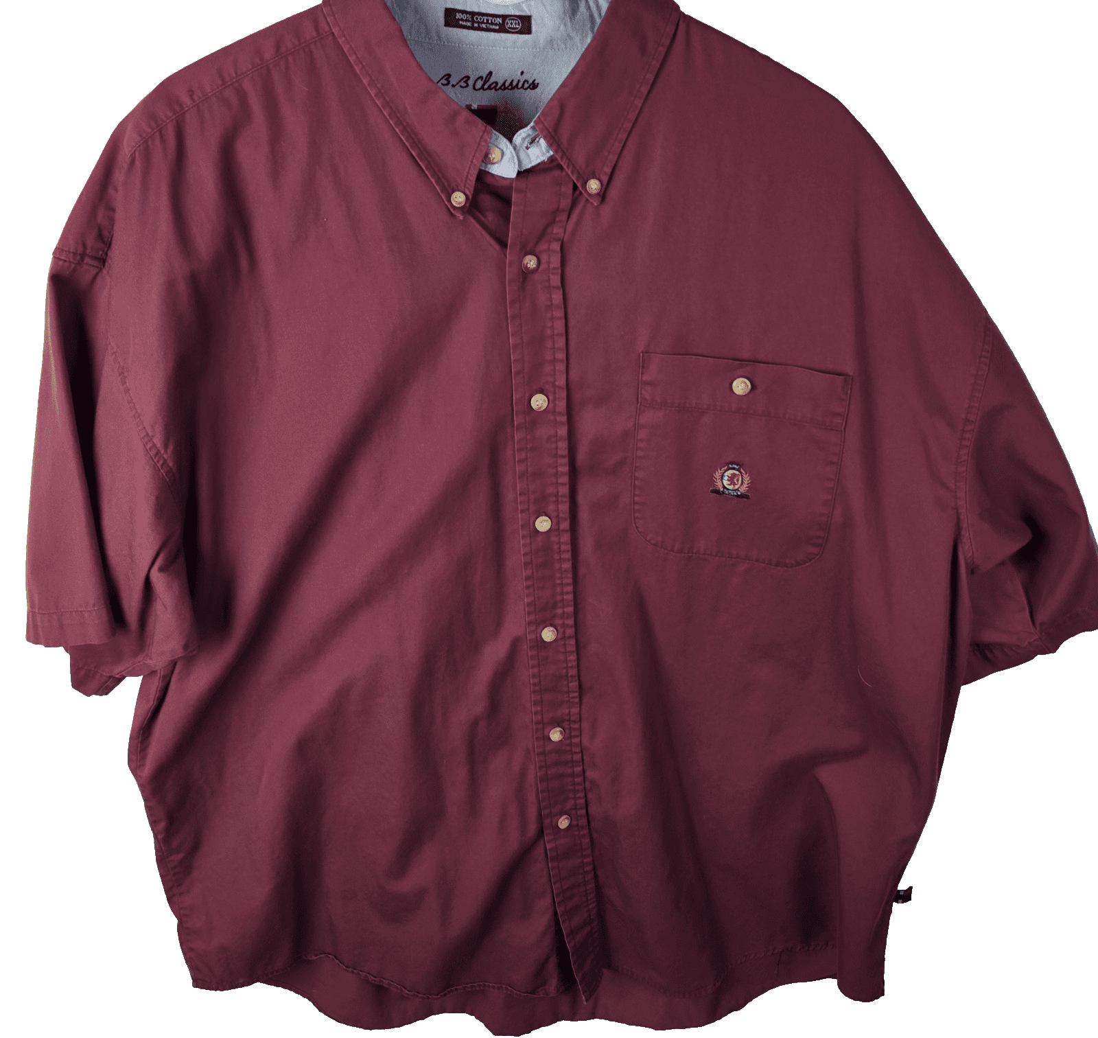 BB Classics Mens XXL Red Embroidered Crest Logo Short Sleeve Button Down Shirt - Image 1