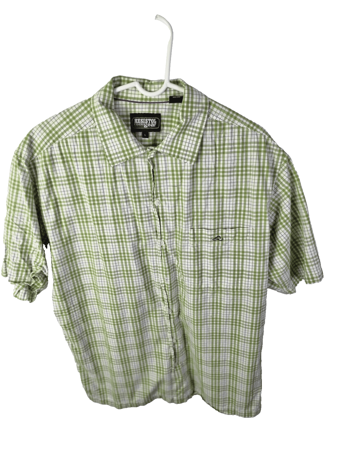 RESISTOL Men's Large Green Multicolored Plaid Short Sleeve Button Down Shirt - Image 1