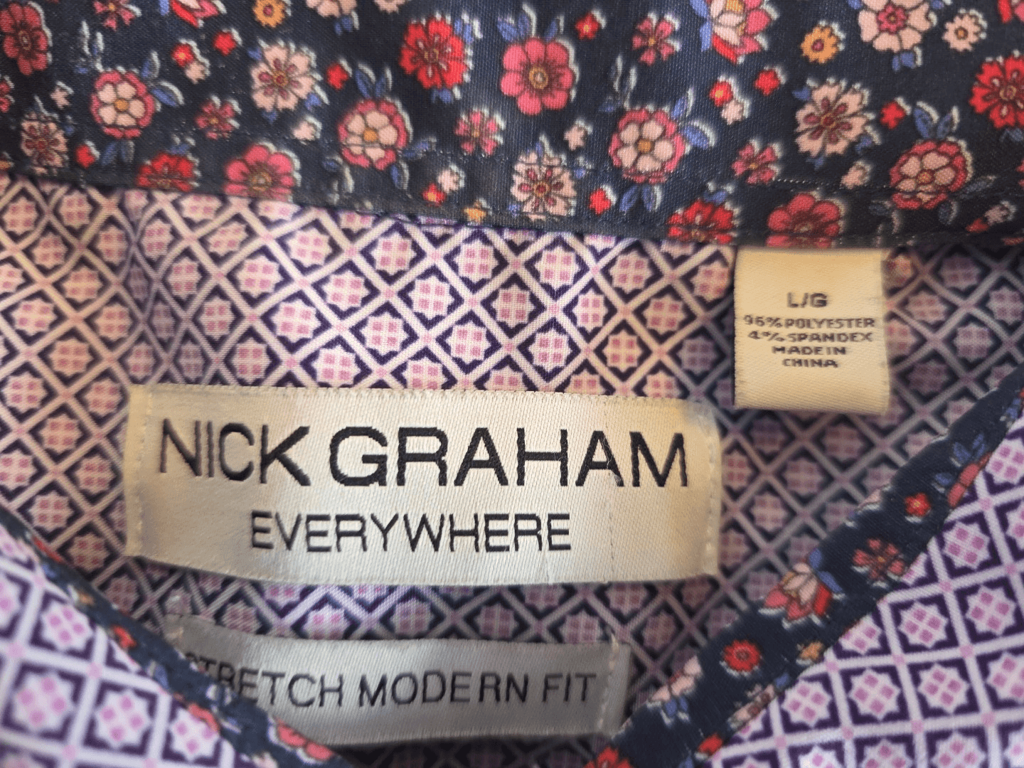 Nick Graham Men's Large Lavender Geometric Everwhere S/S Button Up Shirt - Thumbnail 5