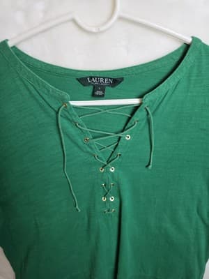 Lauren Ralph Lauren Women's Large Green Short Sleeve Blouse - Thumbnail 2