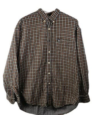 Chaps Performance Men's Large Brown/ Red Plaid Flannel Button Down Shirt - Image 1