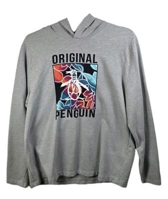 Original Penguin Men's XXL Grey Logo Print Pullover Hoodie - Image 1